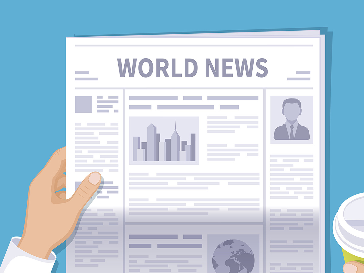1200x900GMB-3 Cartoon image of someone reading a newspaper that reads “world news”.